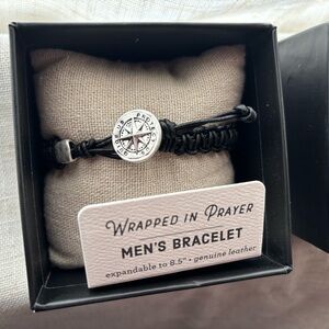 Demdaco Black Leather Bracelet with Silver Compass Charm